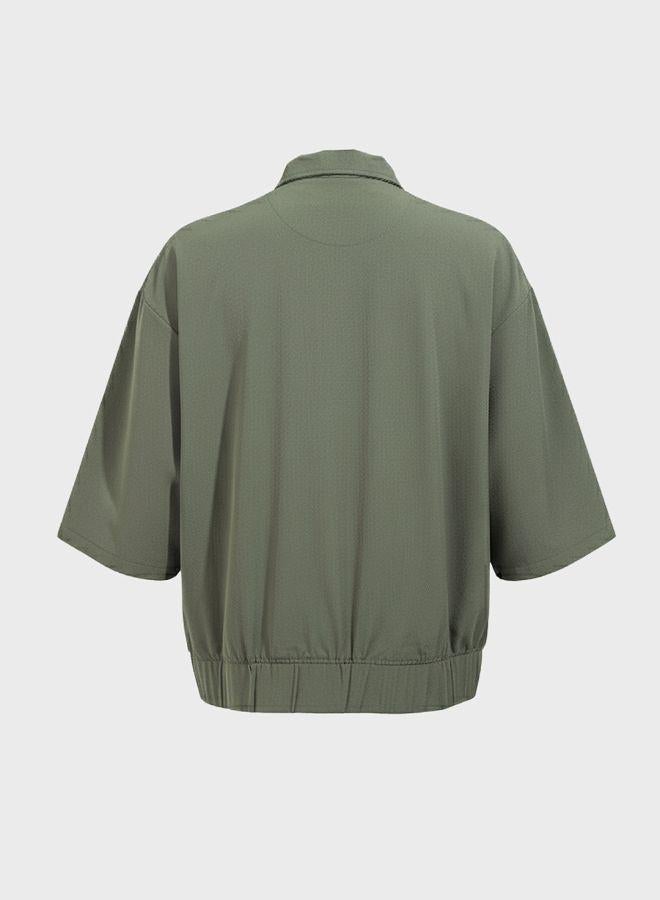 The Indian Garage Co Men Oversized Fit Solid Round Neck Half Sleeves Jacket - Image 5